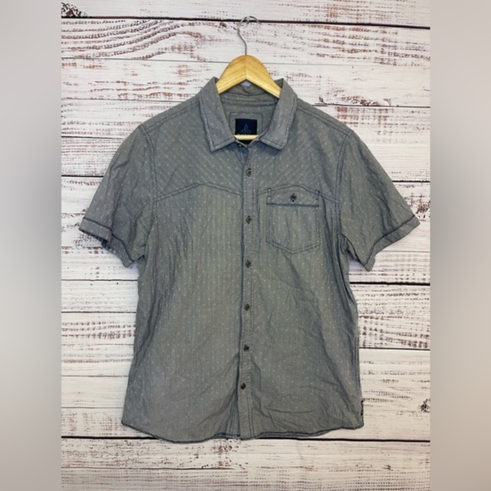 Prana Shirt Mens‎ Large Slim Fit Outdoor Casual Button Down Gray Short Sleeve
